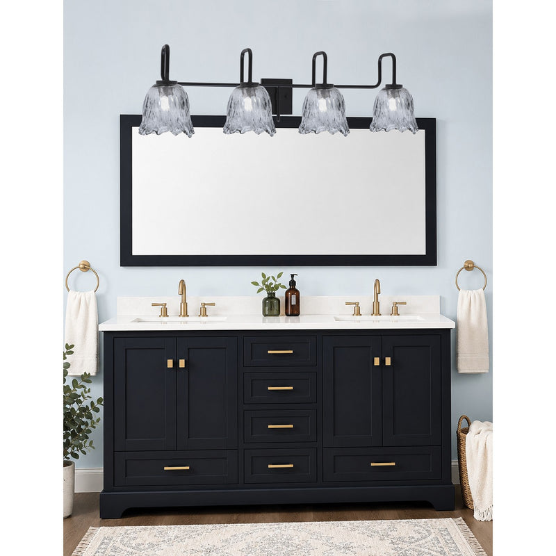 Toltec Sandia 4-Light Bath Bar | Modern Matte Black Steel and Smoke Lava Glass | Bathroom Vanity & Powder Room | 8.25 x 11.5 in | Model 6224-MB-4232