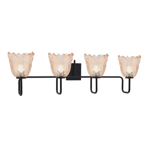 Toltec Sandia 4-Light Bath Bar | Modern Matte Black Steel and Amber Lava Glass | Bathroom Vanity & Powder Room | 8.25 x 11.5 in | Model 6224-MB-4233