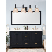 Toltec Sandia 4-Light Bath Bar | Modern Matte Black Steel and Amber Lava Glass | Bathroom Vanity & Powder Room | 8.25 x 11.5 in | Model 6224-MB-4233