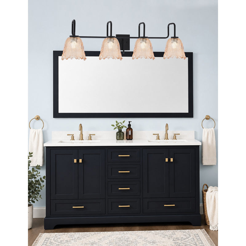 Toltec Sandia 4-Light Bath Bar | Modern Matte Black Steel and Amber Lava Glass | Bathroom Vanity & Powder Room | 8.25 x 11.5 in | Model 6224-MB-4233