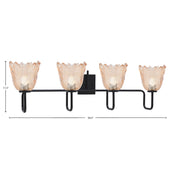 Toltec Sandia 4-Light Bath Bar | Modern Matte Black Steel and Amber Lava Glass | Bathroom Vanity & Powder Room | 8.25 x 11.5 in | Model 6224-MB-4233