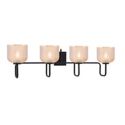 Toltec Sandia 37in 4-Light Bath Bar | Modern Matte Black Steel and Amber Textured Glass | Large Bathroom Vanity | 37.5 x 9.75 x 7.75 in | Model 6224-MB-4613