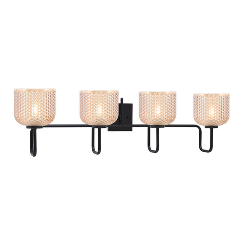 Toltec Sandia 37in 4-Light Bath Bar | Modern Matte Black Steel and Amber Textured Glass | Large Bathroom Vanity | 37.5 x 9.75 x 7.75 in | Model 6224-MB-4613