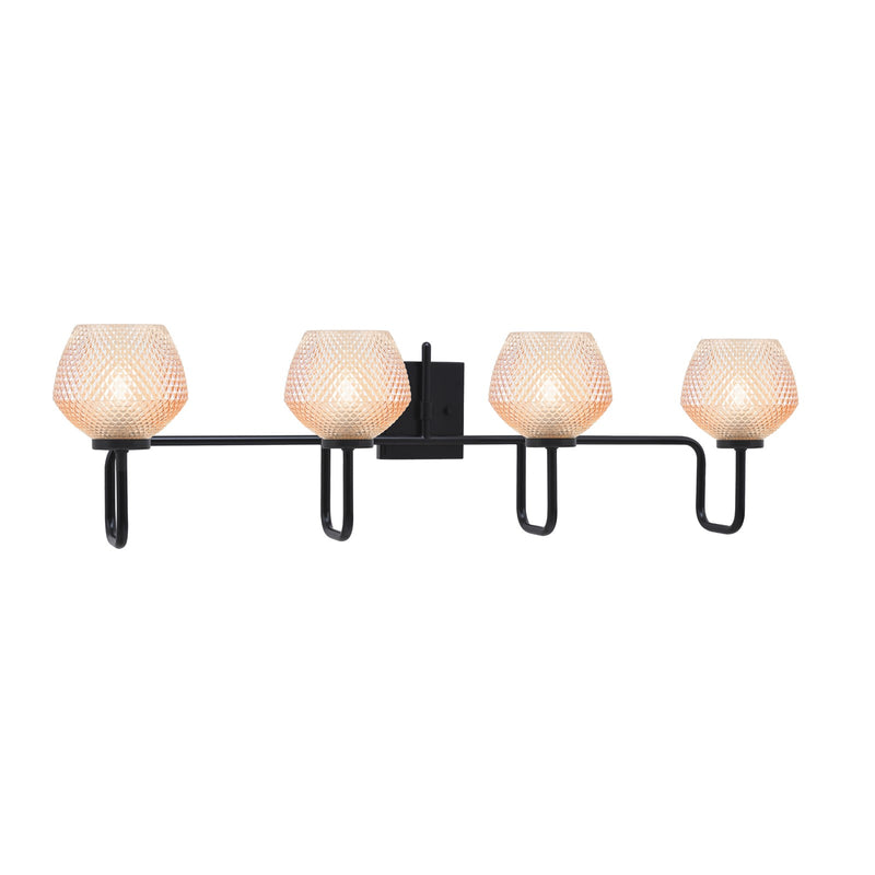 Toltec Sandia 37in 4-Light Bath Bar | Modern Matte Black Steel and Amber Textured Glass | Bathroom Vanity Light | 37.25 x 9.75 in | Model 6224-MB-4623
