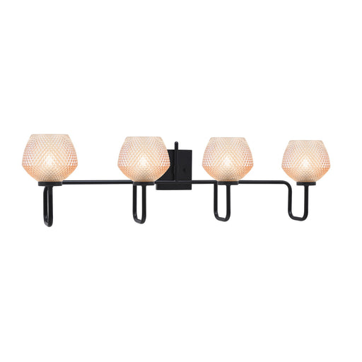 Toltec Sandia 37in 4-Light Bath Bar | Modern Matte Black Steel and Amber Textured Glass | Bathroom Vanity Light | 37.25 x 9.75 in | Model 6224-MB-4623
