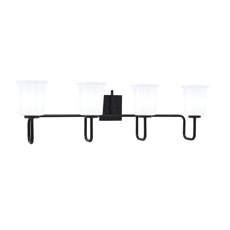Toltec Sandia 10.5in 4-Light Bath Bar | Modern Matte Black and White Opal Glass | Bathroom Vanity & Powder Room | 7.5 x 10.5 in | Model 6224-MB-5031