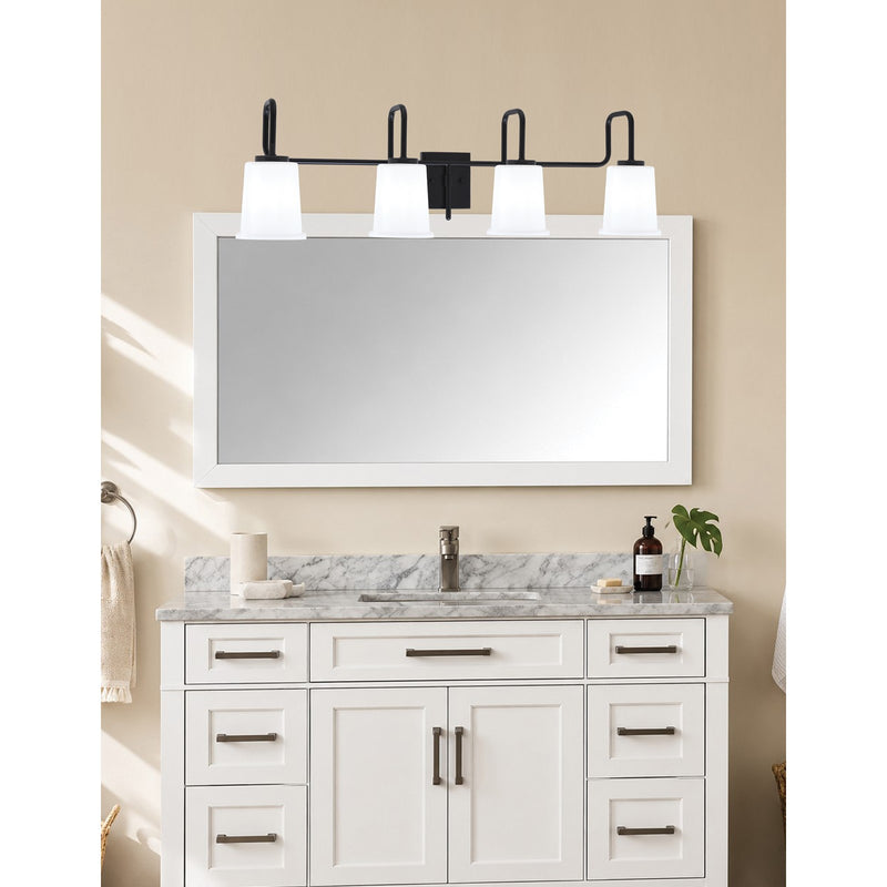 Toltec Sandia 10.5in 4-Light Bath Bar | Modern Matte Black and White Opal Glass | Bathroom Vanity & Powder Room | 7.5 x 10.5 in | Model 6224-MB-5031