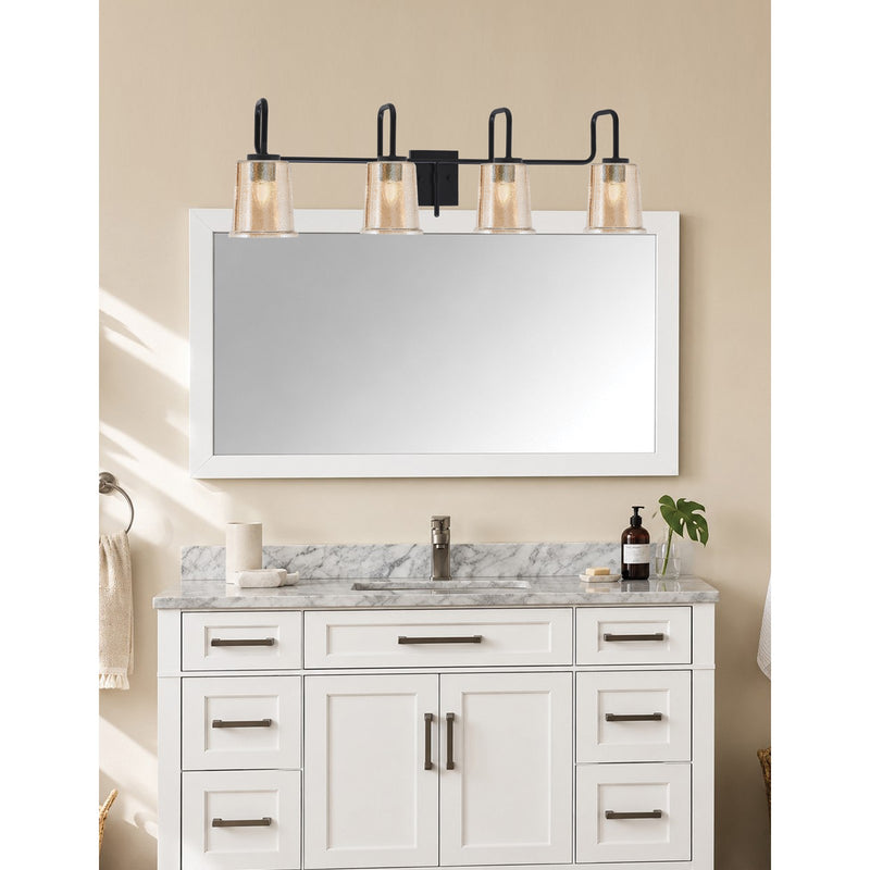 Toltec Sandia 10.5in 4-Light Bath Bar | Modern Matte Black and Amber Bubble Glass | Bathroom Vanity & Powder Room | 7.5 x 10.5 in | Model 6224-MB-5033