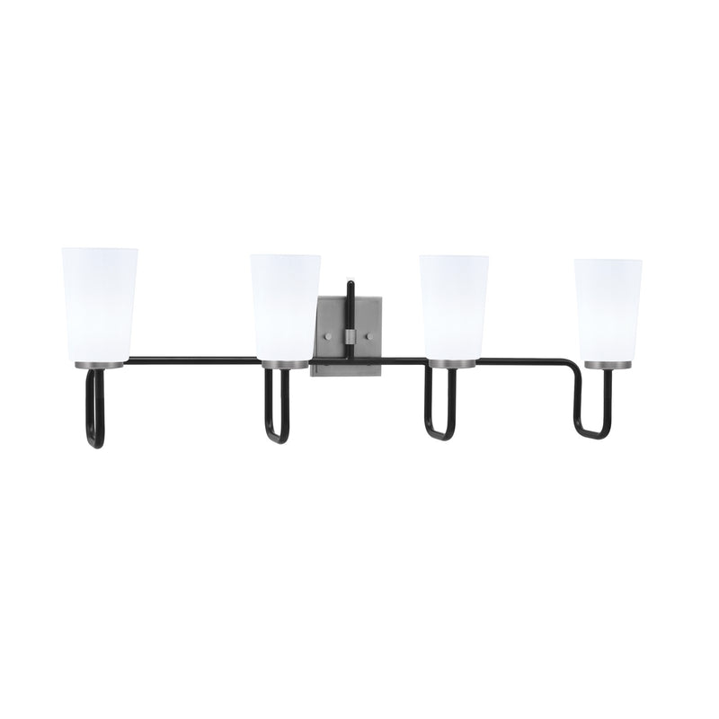 Toltec Sandia 4-Light Bath Bar | Modern Matte Black & Graphite Steel and White Opal Glass | Bathroom Vanity & Powder Room | 7.25 x 11.5 in | Model 6224-MBGP-261