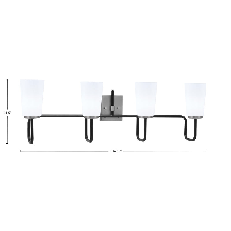 Toltec Sandia 4-Light Bath Bar | Modern Matte Black & Graphite Steel and White Opal Glass | Bathroom Vanity & Powder Room | 7.25 x 11.5 in | Model 6224-MBGP-261