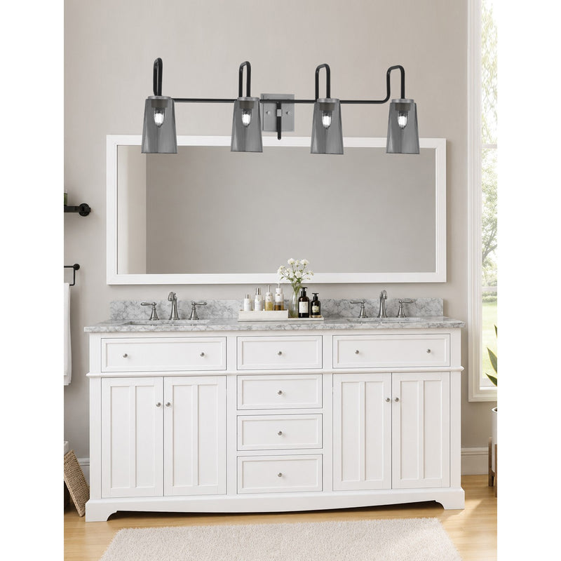 Toltec Sandia 4-Light Bath Bar | Modern Matte Black & Graphite Steel and Smoke Bubble Glass | Bathroom Vanity & Powder Room | 7.25 x 11.5 in | Model 6224-MBGP-262