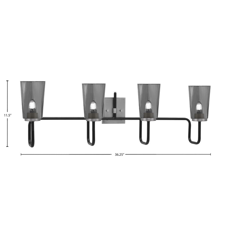 Toltec Sandia 4-Light Bath Bar | Modern Matte Black & Graphite Steel and Smoke Bubble Glass | Bathroom Vanity & Powder Room | 7.25 x 11.5 in | Model 6224-MBGP-262