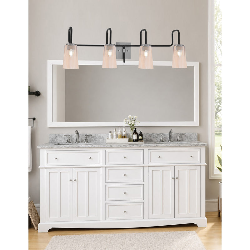 Toltec Sandia 4-Light Bath Bar | Modern Matte Black & Graphite Steel and Amber Gradient Glass | Bathroom Vanity & Powder Room | 7.25 x 11.5 in | Model 6224-MBGP-263