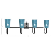 Toltec Sandia 4-Light Bath Bar | Modern Matte Black & Graphite Steel and Blue Gradient Glass | Bathroom Vanity & Powder Room | 7.25 x 11.5 in | Model 6224-MBGP-265
