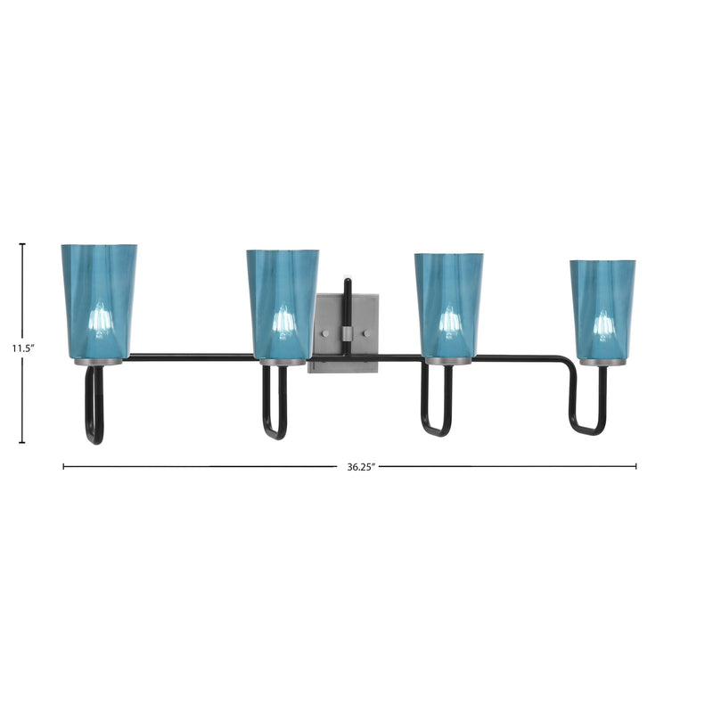 Toltec Sandia 4-Light Bath Bar | Modern Matte Black & Graphite Steel and Blue Gradient Glass | Bathroom Vanity & Powder Room | 7.25 x 11.5 in | Model 6224-MBGP-265