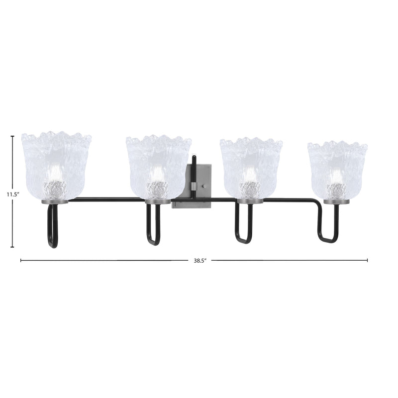 Toltec Sandia 4-Light Bath Bar | Modern Matte Black and Graphite Steel with Clear Lava Glass | Bathroom Vanity Light | 8.25 x 11.5 in | Model 6224-MBGP-4230