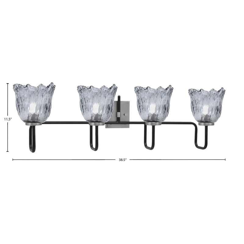 Toltec Sandia 4-Light Bath Bar | Modern Matte Black and Graphite Steel with Smoke Lava Glass | Bathroom Vanity Light | 8.25 x 11.5 in | Model 6224-MBGP-4232