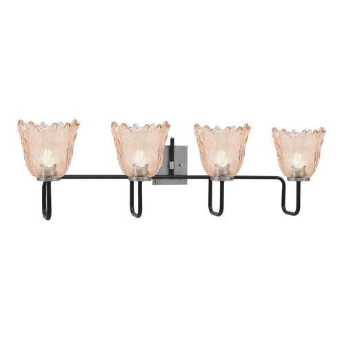 Toltec Sandia 4-Light Bath Bar | Modern Matte Black and Graphite Steel with Amber Lava Glass | Bathroom Vanity Light | 8.25 x 11.5 in | Model 6224-MBGP-4233