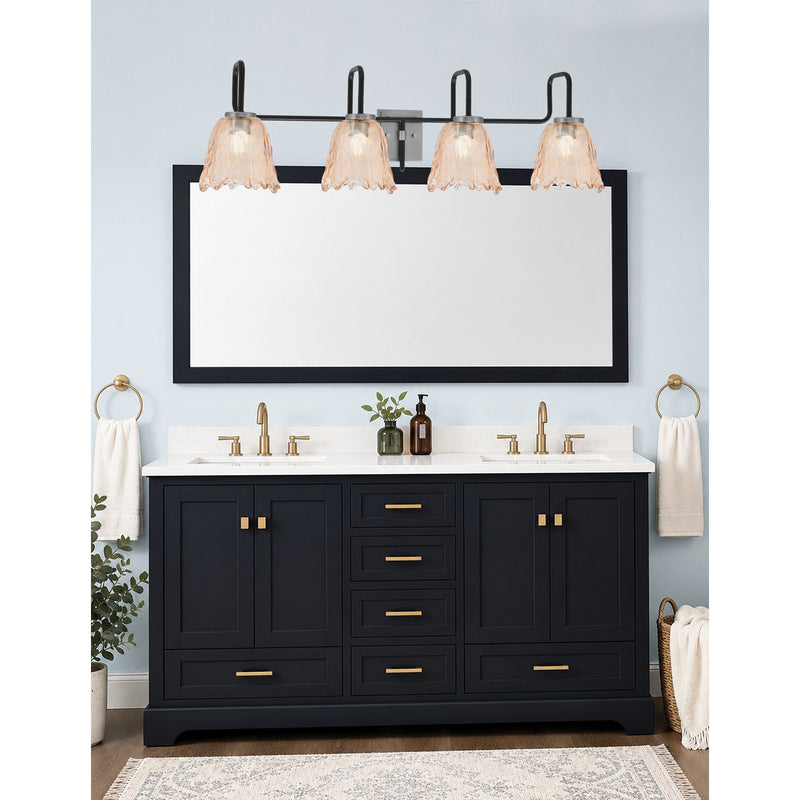 Toltec Sandia 4-Light Bath Bar | Modern Matte Black and Graphite Steel with Amber Lava Glass | Bathroom Vanity Light | 8.25 x 11.5 in | Model 6224-MBGP-4233