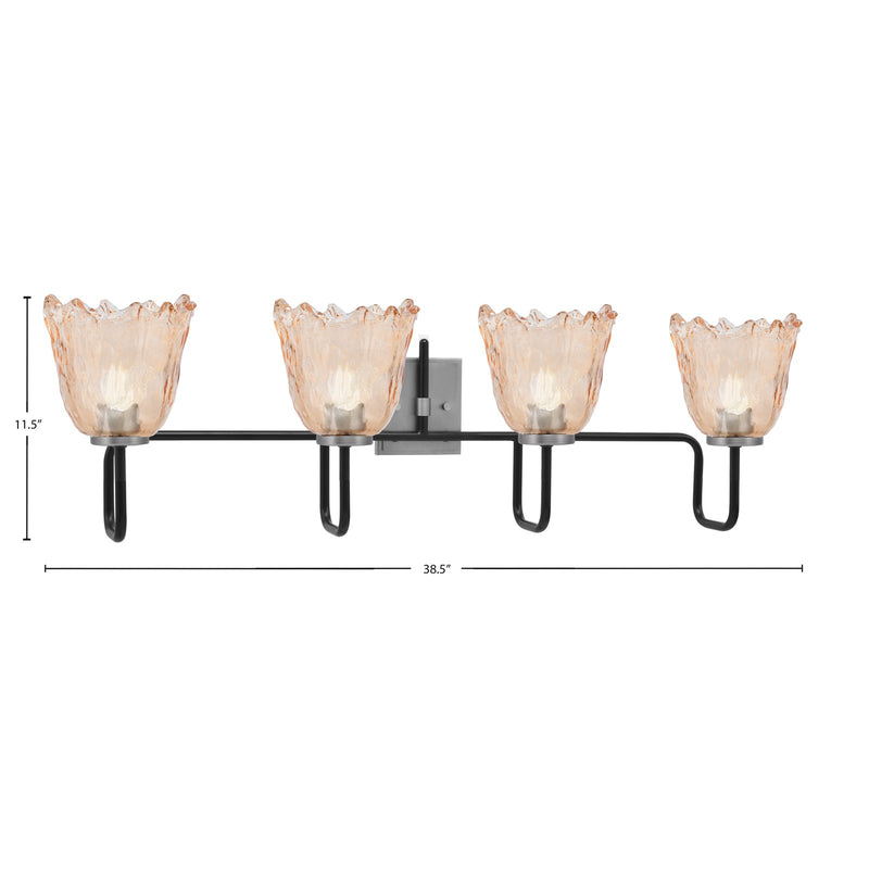 Toltec Sandia 4-Light Bath Bar | Modern Matte Black and Graphite Steel with Amber Lava Glass | Bathroom Vanity Light | 8.25 x 11.5 in | Model 6224-MBGP-4233
