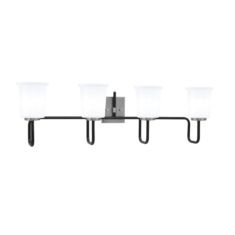 Toltec Sandia 4-Light Bath Bar | Modern Matte Black & Graphite Steel and White Opal Glass | Bathroom Vanity & Powder Room | 7.5 x 10.5 in | Model 6224-MBGP-5031