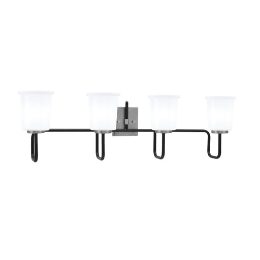 Toltec Sandia 4-Light Bath Bar | Modern Matte Black & Graphite Steel and White Opal Glass | Bathroom Vanity & Powder Room | 7.5 x 10.5 in | Model 6224-MBGP-5031