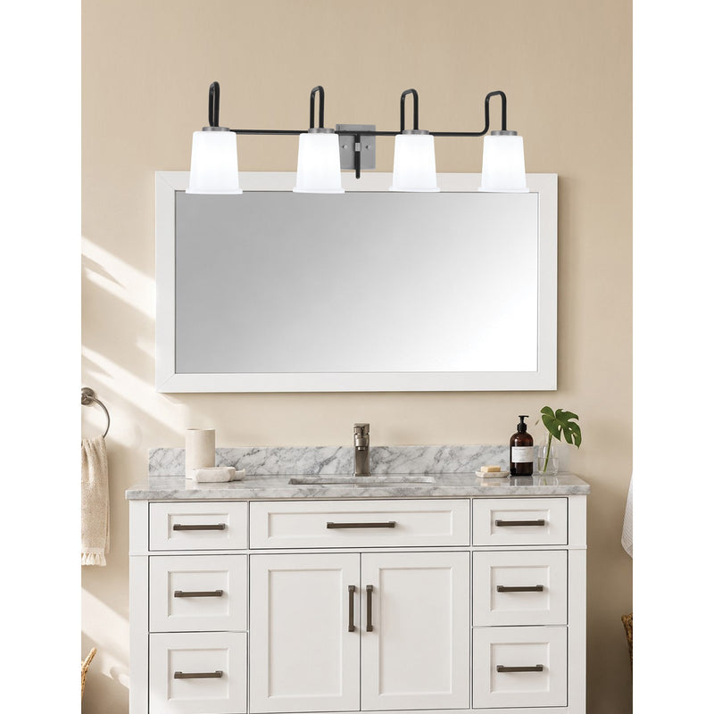 Toltec Sandia 4-Light Bath Bar | Modern Matte Black & Graphite Steel and White Opal Glass | Bathroom Vanity & Powder Room | 7.5 x 10.5 in | Model 6224-MBGP-5031