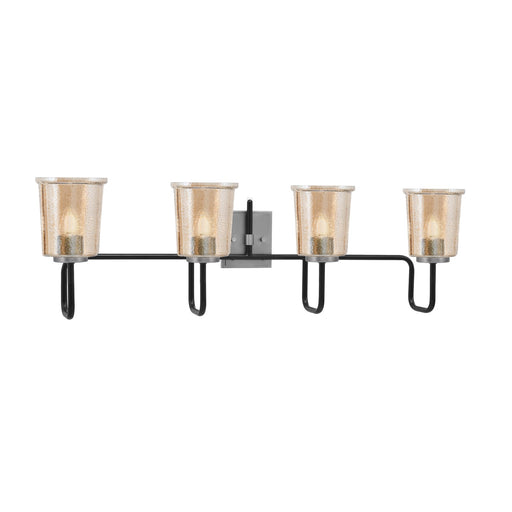 Toltec Sandia 4-Light Bath Bar | Modern Matte Black and Graphite Steel with Amber Bubble Glass | Bathroom Vanity Light | 7.5 x 10.5 in | Model 6224-MBGP-5033