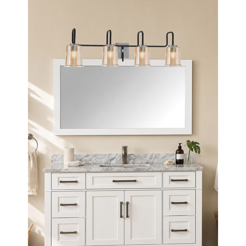Toltec Sandia 4-Light Bath Bar | Modern Matte Black and Graphite Steel with Amber Bubble Glass | Bathroom Vanity Light | 7.5 x 10.5 in | Model 6224-MBGP-5033