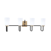 Toltec Sandia 4-Light Bath Bar | Matte Black and New Age Brass with White Opal Glass | Bathroom & Powder Room Vanity Light | 7.25 x 11.5 in | Model 6224-MBNAB-261