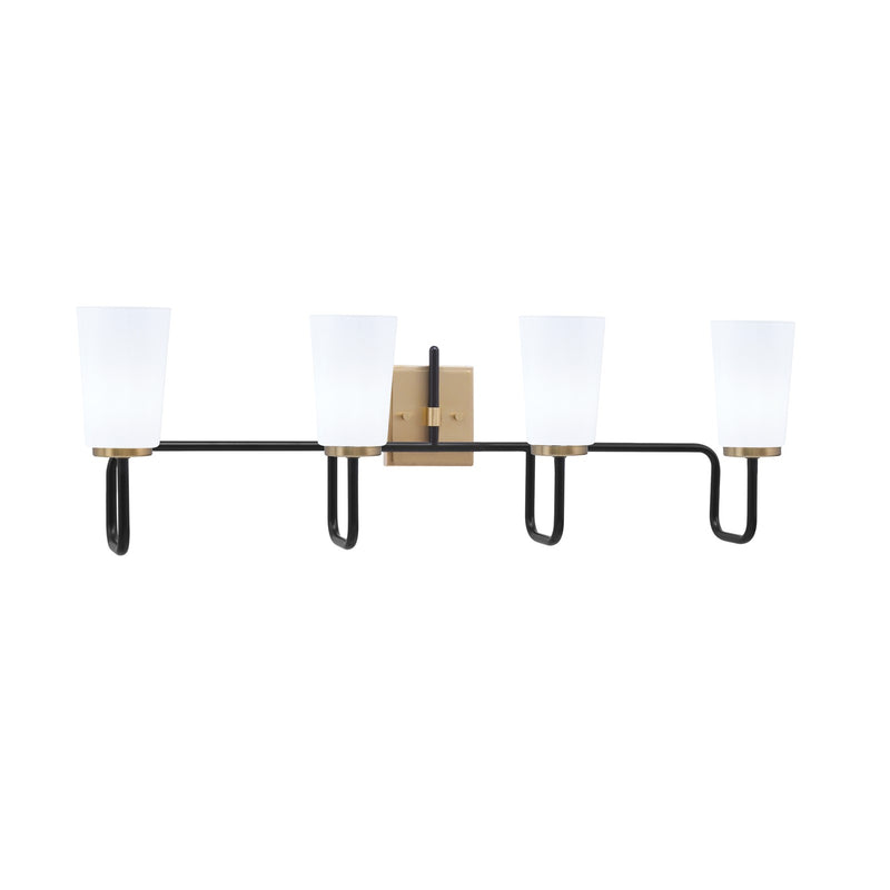 Toltec Sandia 4-Light Bath Bar | Matte Black and New Age Brass with White Opal Glass | Bathroom & Powder Room Vanity Light | 7.25 x 11.5 in | Model 6224-MBNAB-261