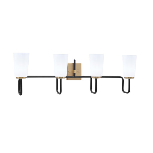 Toltec Sandia 4-Light Bath Bar | Matte Black and New Age Brass with White Opal Glass | Bathroom & Powder Room Vanity Light | 7.25 x 11.5 in | Model 6224-MBNAB-261