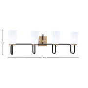 Toltec Sandia 4-Light Bath Bar | Matte Black and New Age Brass with White Opal Glass | Bathroom & Powder Room Vanity Light | 7.25 x 11.5 in | Model 6224-MBNAB-261