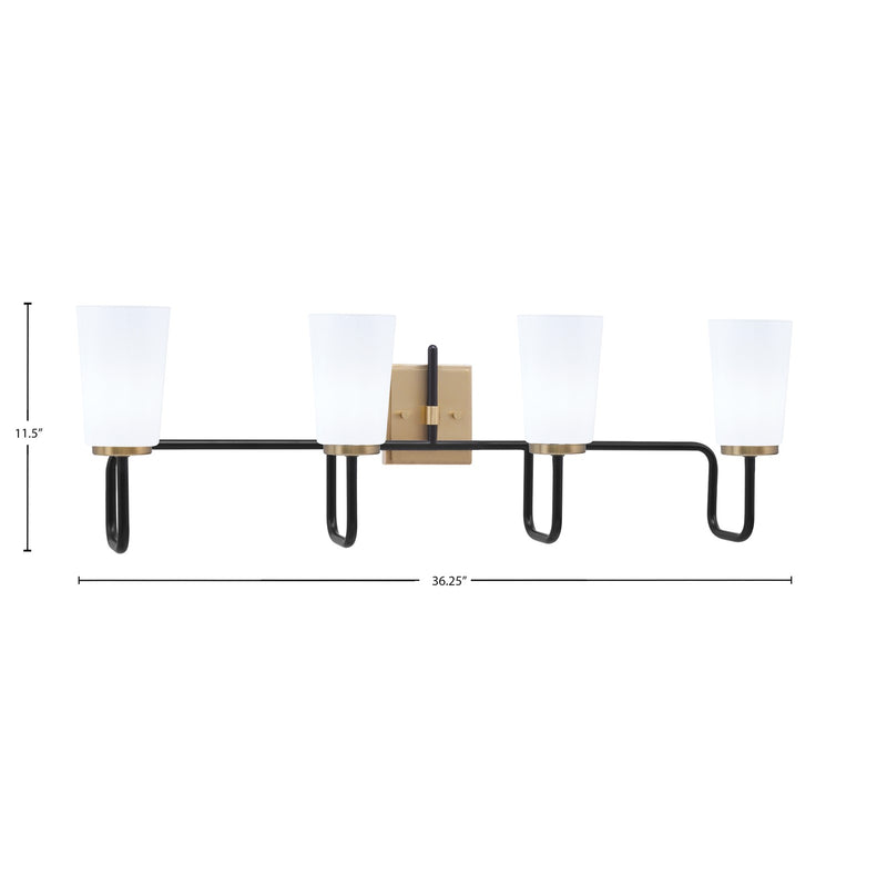 Toltec Sandia 4-Light Bath Bar | Matte Black and New Age Brass with White Opal Glass | Bathroom & Powder Room Vanity Light | 7.25 x 11.5 in | Model 6224-MBNAB-261