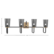 Toltec Sandia 4-Light Bath Bar | Matte Black and New Age Brass with Smoke Bubble Glass | Bathroom & Powder Room Vanity Light | 7.25 x 11.5 in | Model 6224-MBNAB-262