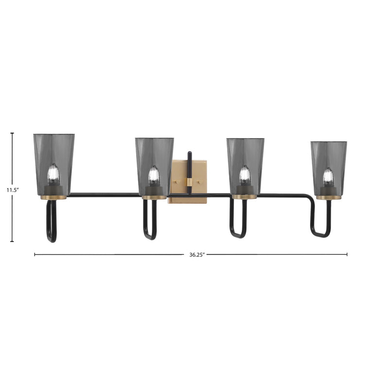 Toltec Sandia 4-Light Bath Bar | Matte Black and New Age Brass with Smoke Bubble Glass | Bathroom & Powder Room Vanity Light | 7.25 x 11.5 in | Model 6224-MBNAB-262