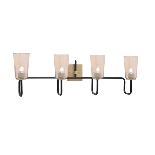 Toltec Sandia 4-Light Bath Bar | Matte Black and New Age Brass with Amber Gradient Glass | Bathroom & Powder Room Vanity Light | 7.25 x 11.5 in | Model 6224-MBNAB-263