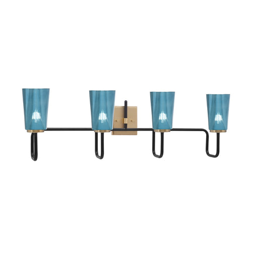 Toltec Sandia 4-Light Bath Bar | Matte Black and New Age Brass with Blue Gradient Glass | Bathroom & Powder Room Vanity Light | 7.25 x 11.5 in | Model 6224-MBNAB-265