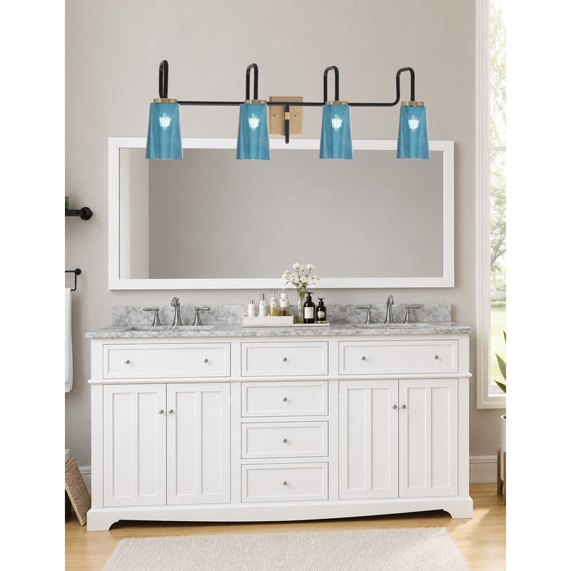 Toltec Sandia 4-Light Bath Bar | Matte Black and New Age Brass with Blue Gradient Glass | Bathroom & Powder Room Vanity Light | 7.25 x 11.5 in | Model 6224-MBNAB-265