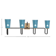 Toltec Sandia 4-Light Bath Bar | Matte Black and New Age Brass with Blue Gradient Glass | Bathroom & Powder Room Vanity Light | 7.25 x 11.5 in | Model 6224-MBNAB-265
