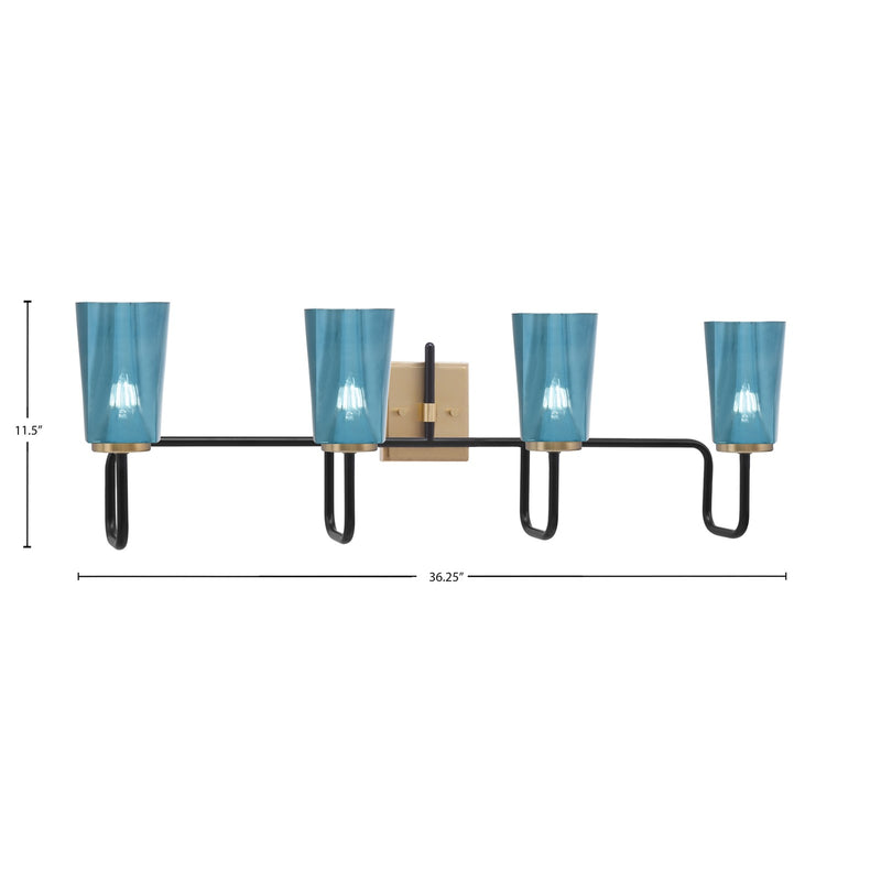 Toltec Sandia 4-Light Bath Bar | Matte Black and New Age Brass with Blue Gradient Glass | Bathroom & Powder Room Vanity Light | 7.25 x 11.5 in | Model 6224-MBNAB-265