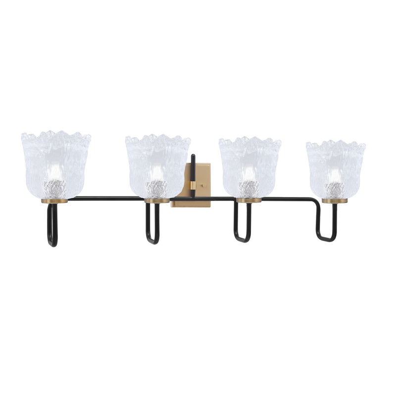 Toltec Sandia 4-Light Bath Bar | Matte Black & New Age Brass with Clear Lava Glass | Bathroom Vanity & Powder Room | 8.25 x 11.5 in | Model 6224-MBNAB-4230