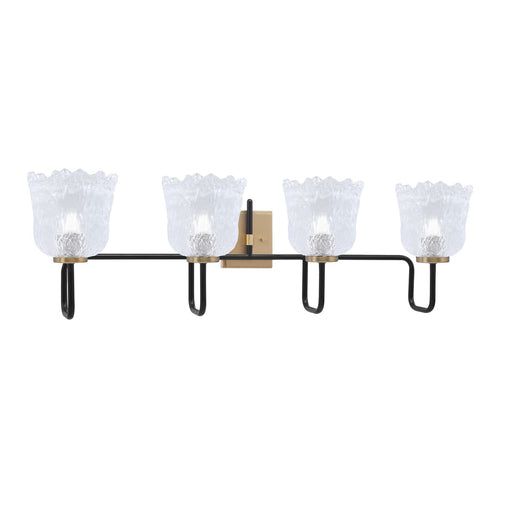 Toltec Sandia 4-Light Bath Bar | Matte Black & New Age Brass with Clear Lava Glass | Bathroom Vanity & Powder Room | 8.25 x 11.5 in | Model 6224-MBNAB-4230