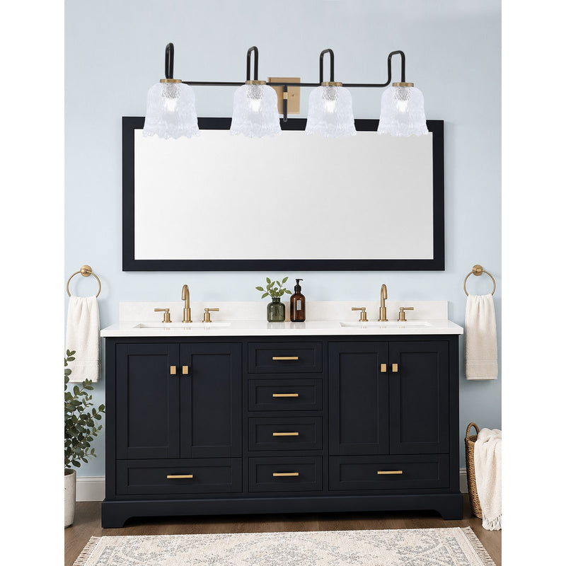 Toltec Sandia 4-Light Bath Bar | Matte Black & New Age Brass with Clear Lava Glass | Bathroom Vanity & Powder Room | 8.25 x 11.5 in | Model 6224-MBNAB-4230