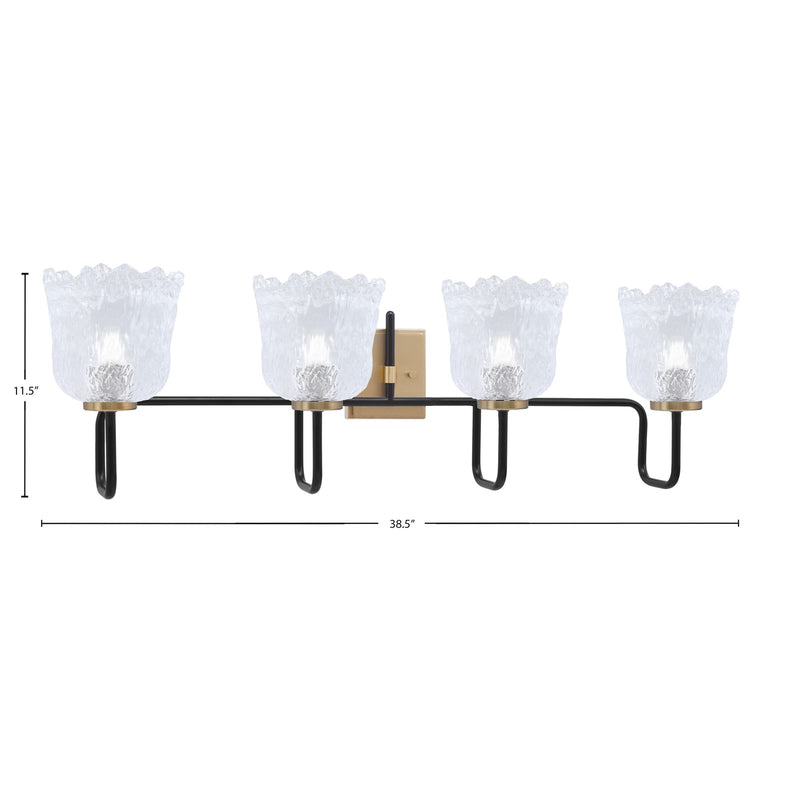 Toltec Sandia 4-Light Bath Bar | Matte Black & New Age Brass with Clear Lava Glass | Bathroom Vanity & Powder Room | 8.25 x 11.5 in | Model 6224-MBNAB-4230