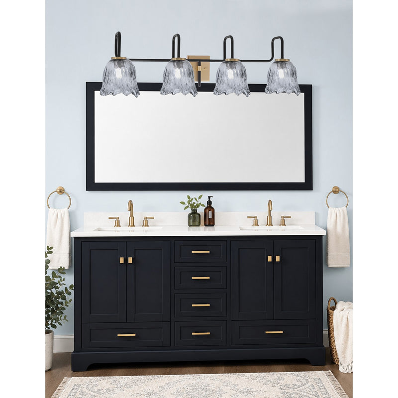 Toltec Sandia 4-Light Bath Bar | Matte Black & New Age Brass with Smoke Lava Glass | Bathroom Vanity & Powder Room | 8.25 x 11.5 in | Model 6224-MBNAB-4232