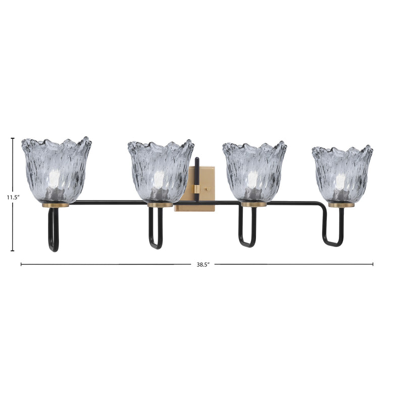 Toltec Sandia 4-Light Bath Bar | Matte Black & New Age Brass with Smoke Lava Glass | Bathroom Vanity & Powder Room | 8.25 x 11.5 in | Model 6224-MBNAB-4232