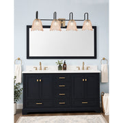 Toltec Sandia 4-Light Bath Bar | Matte Black & New Age Brass with Amber Lava Glass | Bathroom Vanity & Powder Room | 8.25 x 11.5 in | Model 6224-MBNAB-4233