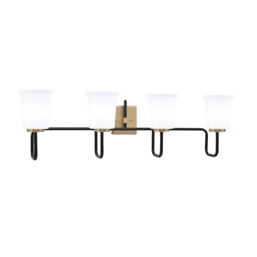 Toltec Sandia 4-Light Bath Bar | Matte Black & New Age Brass with White Opal Glass | Bathroom Vanity & Powder Room | 7.5 x 10.5 in | Model 6224-MBNAB-5031