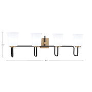 Toltec Sandia 4-Light Bath Bar | Matte Black & New Age Brass with White Opal Glass | Bathroom Vanity & Powder Room | 7.5 x 10.5 in | Model 6224-MBNAB-5031